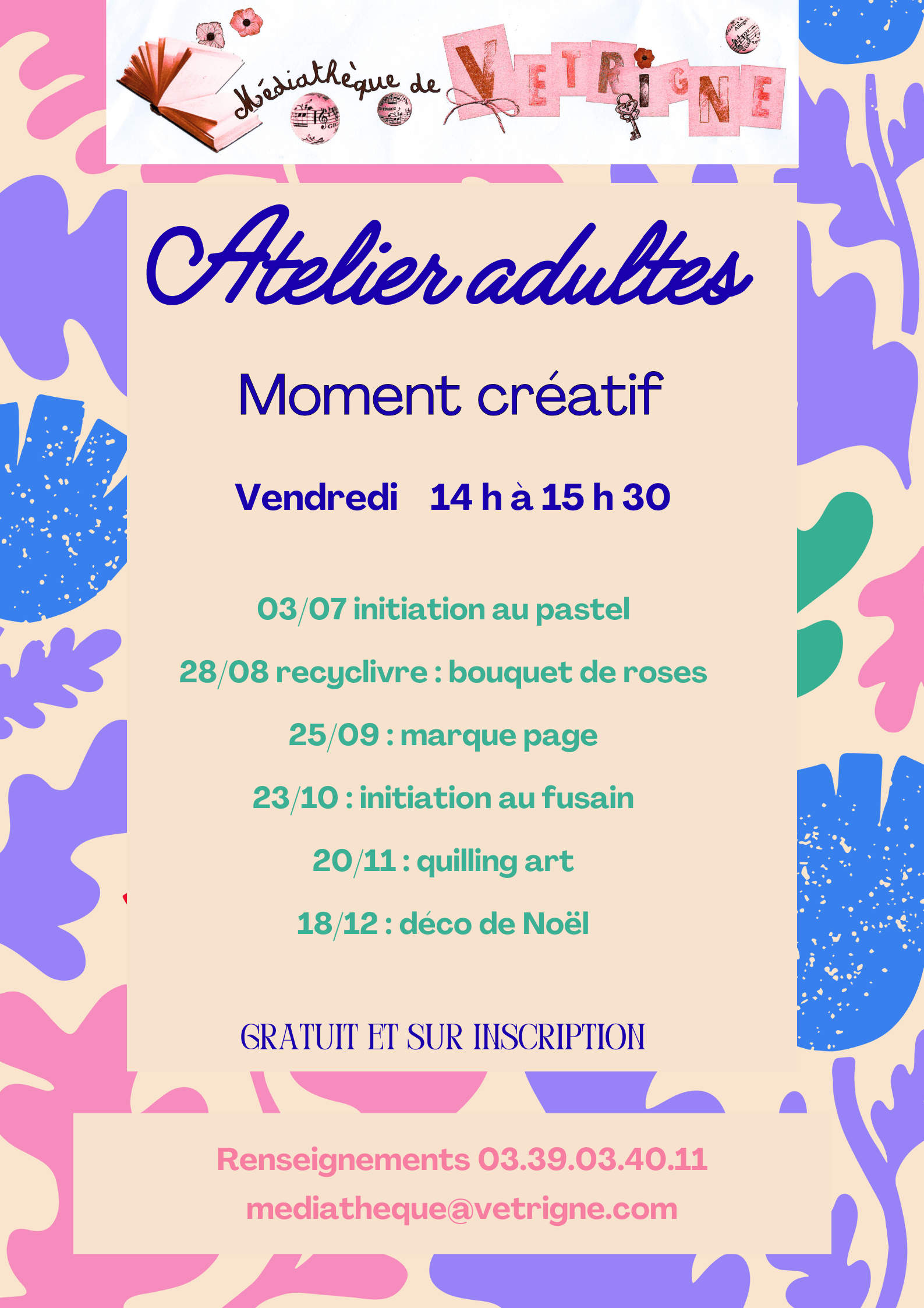 Ateliers activit&eacute;s manuelles adultes sep/dec26